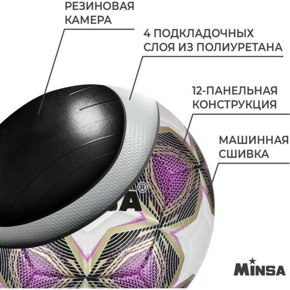 Мяч футбольный MINSA, PU, машинная сшивка, 12 панелей, р. 5