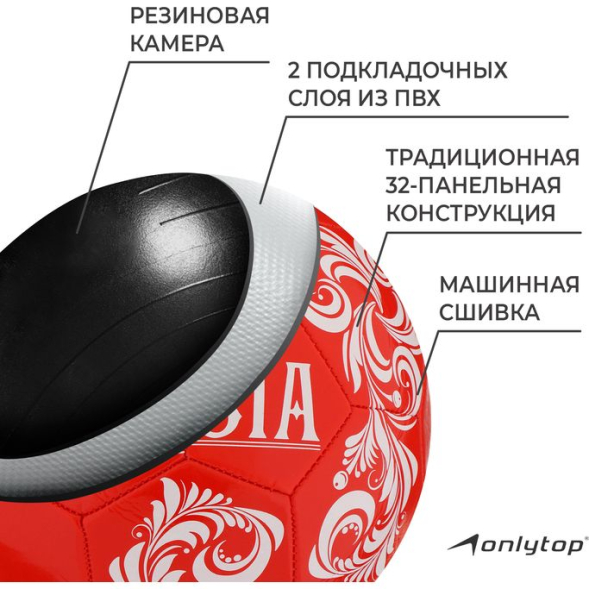 Мяч футбольный ONLYTOP RUSSIA, PVC, машинная сшивка, 32 панели, р. 5