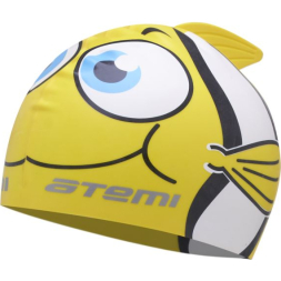 Шапочка для плавания Атеми, силикон (дет.), рыбка+, желт., FC101