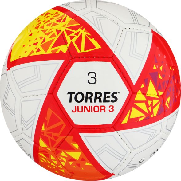 Мяч футб. &quot;TORRES Junior-3&quot; арт.F323803, р.3, ПУ, 3 сл, 32 п,руч.сш, бел-крас-жел