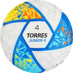 Мяч футб. &quot;TORRES Junior-4&quot; арт.F323804, р.4,.ПУ, 3 сл, 32п, руч.сш, бел-жел-гол