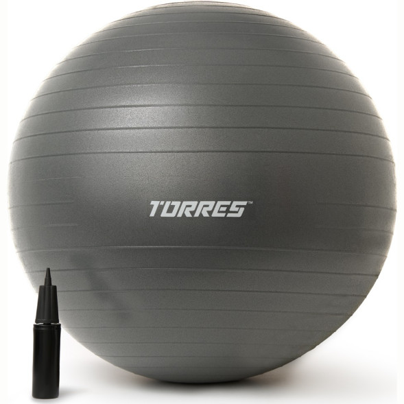 Мяч гимн. TORRES, FB122565, диам. 65 см, эласт. ПВХ,с защ. от взрыва, с насосом, серый