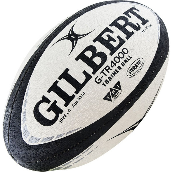 Мяч для регби GILBERT G-TR4000, 42097704, р 4, резина, ручная сшивка, бело-черно-серый