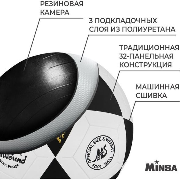 Мяч футбольный MINSA, PU, машинная сшивка, 32 панели, р. 5