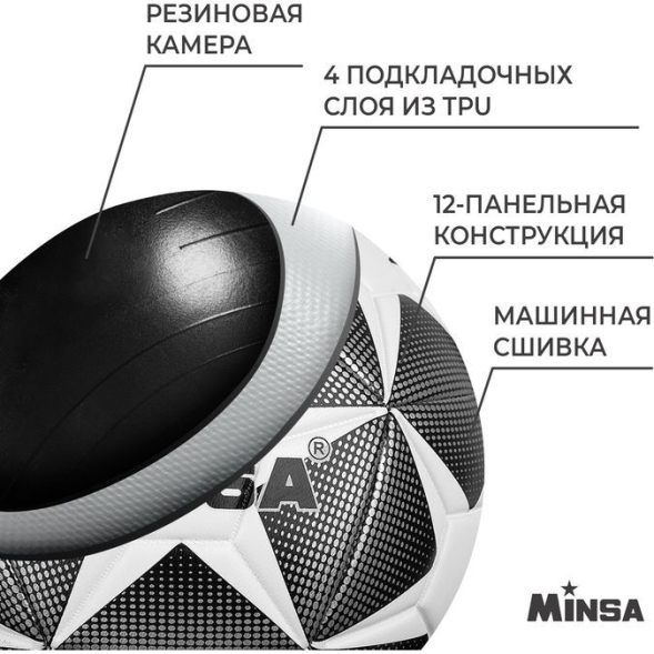 Мяч футбольный MINSA, TPU, машинная сшивка, 12 панелей, р. 5