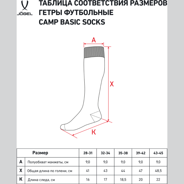 Гетры футбольные JÖGEL CAMP BASIC SOCKS, красный/серый/белый
