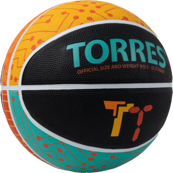 Мяч баск. TORRES TT, B023155, р.5, резина, нейлон. корд, бут. кам., черный-мультиколор