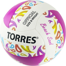 Мяч вол  пляжн  TORRES Beach Sand Pink, V32085B, р 5, синт кожа (ТПУ),маш сш,бут кам,бел-роз