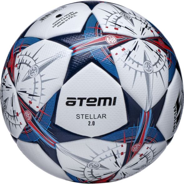 Мяч футбольный Atemi STELLAR-2.0, PU+EVA, бел/син/оранж., р.5, Thermo mould (б/швов), окруж 68-71