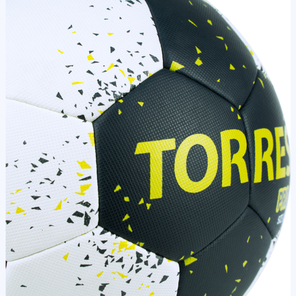 Мяч ганд. TORRES PRO, H32162, р.2, ПУ, 4 подкл. слоя, гибрид. сшивка, черно-бел-желт