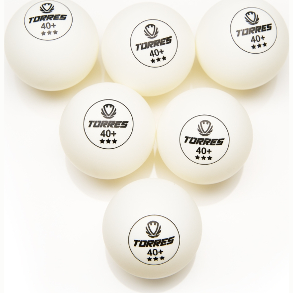 Мяч для наст. тенниса TORRES Profi 3*, TT23012, диам. 40+мм, упак. 6 шт, белый