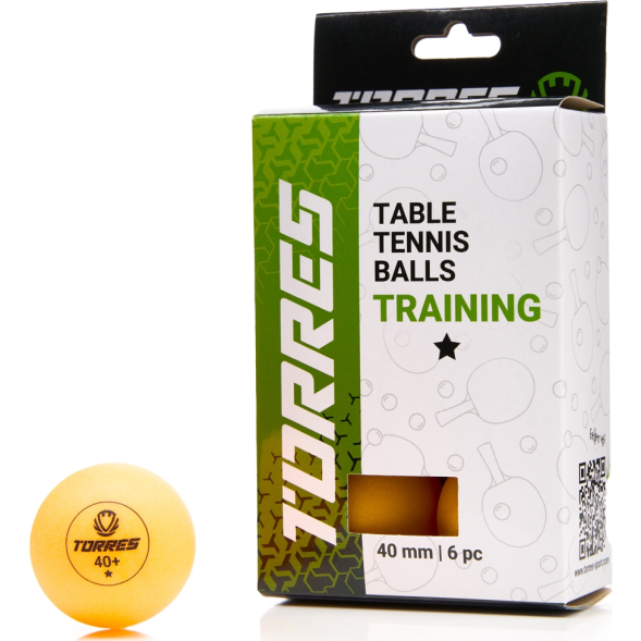 Мяч для наст. тенниса TORRES Training 1*, TT23015, диам. 40+ мм, упак. 6 шт, оранж