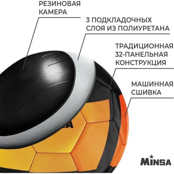 Мяч футбольный MINSA, PU, машинная сшивка, 32 панели, размер 5