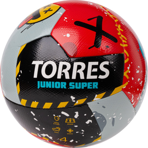 Мяч футб  TORRES Junior-3 Super, F323303, р 3,ПУ,4 сл, 12 п,гибрид сш, крас-чёрн-сер