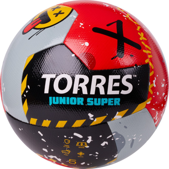 Мяч футб  TORRES Junior-3 Super, F323303, р 3,ПУ,4 сл, 12 п,гибрид сш, крас-чёрн-сер