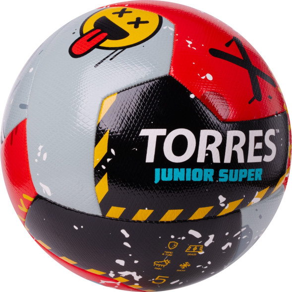 Мяч футб  TORRES Junior-3 Super, F323303, р 3,ПУ,4 сл, 12 п,гибрид сш, крас-чёрн-сер