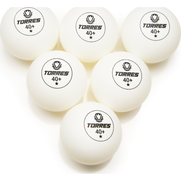 Мяч для наст. тенниса TORRES Training 1*, TT23016, диам. 40+ мм, упак. 6 шт, белый