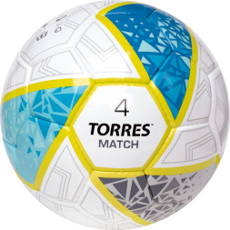 Мяч футб  TORRES Match, F323974,р 4, 32 пан  ПУ, 4 под  слоя, ручн  сшивка, бело-серо-голубой