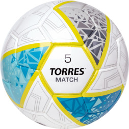 Мяч футб  TORRES Match, F323975, р 5, 32 панел  ПУ, 4 под  слоя, руч  сшив , бело-серо-голубой