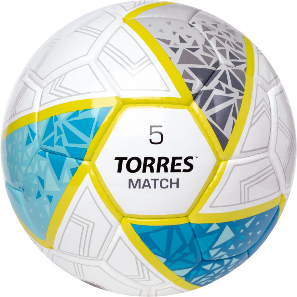Мяч футб  TORRES Match, F323975, р 5, 32 панел  ПУ, 4 под  слоя, руч  сшив , бело-серо-голубой