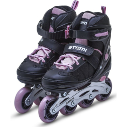 Ролики раздвижные Atemi, AIS01AS, S (30-33), PU64, 82A, ABEC-7 Carbon, SB, черно-розовые