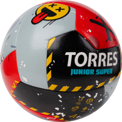 Мяч футб. TORRES Junior-4 Super, F323304, р.4, ПУ,4 сл,12п, гибрид.сш, крас-чёрн-сер