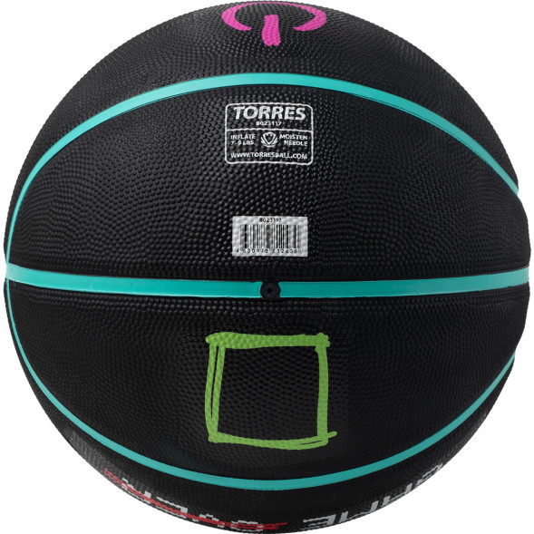 Мяч баск  TORRES Game Over B023117, р 7, резина, нейлон  корд, бут  кам , черный