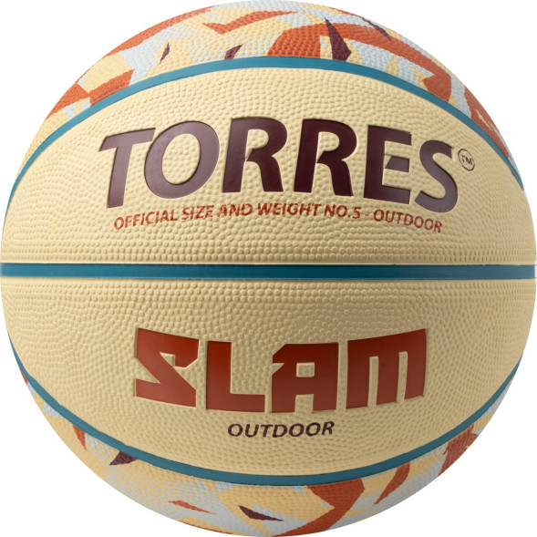 Мяч баск  TORRES Slam, B023145, р 5, резина, нейлон  корд, бут  кам, бежево-коричневый