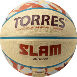 Мяч баск  TORRES Slam, B023145, р 5, резина, нейлон  корд, бут  кам, бежево-коричневый