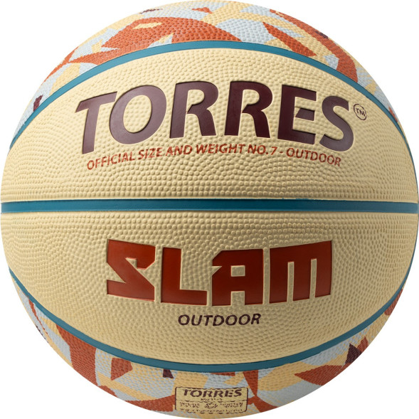 Мяч баск  TORRES Slam, B023147, р 7, резина, нейлон  корд, бут  кам, бежево-коричневый