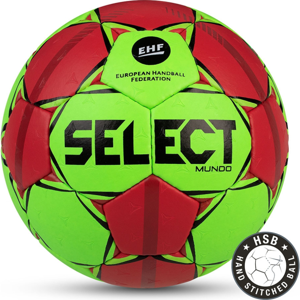 Мяч ганд. SELECT Mundo V24, 1662858443, Senior (р.3), EHF Appr., мат.ПУ, гибрид.сш, зелено-красный