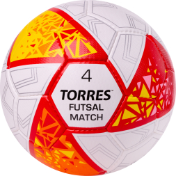 Мяч футзал. TORRES Futsal Match, FS323774, р.4, 32 панели. ПУ,4 подкл.слоя,ручн.сш,бело-крас-жёлт