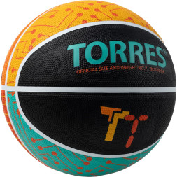 Мяч баск  TORRES TT, B023157, р 7, резина, нейлон  корд, бут  кам , черный-мультиколор