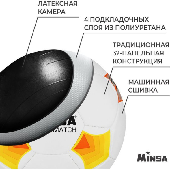 Мяч футбольный MINSA Futsal Match, PU, машинная сшивка, 32 панели, р. 4