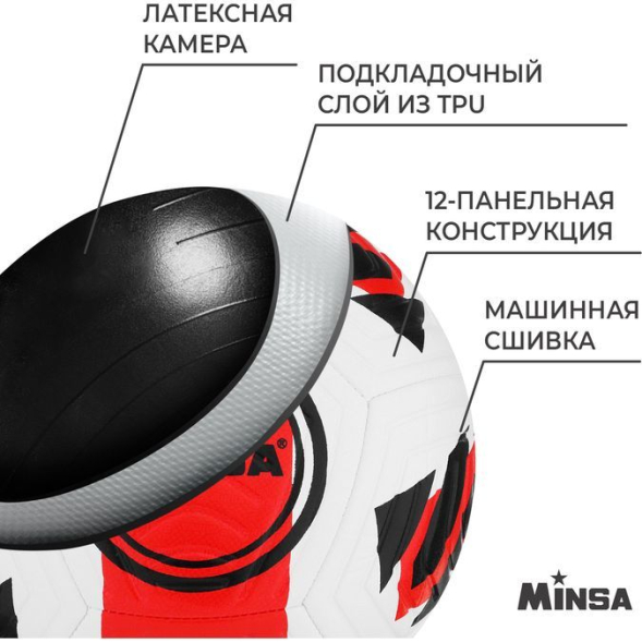 Мяч футбольный MINSA, TPE, машинная сшивка, 12 панелей, р. 5