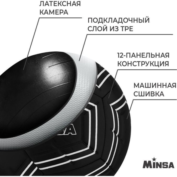 Мяч футбольный MINSA, TPE, машинная сшивка, 12 панелей, р. 5