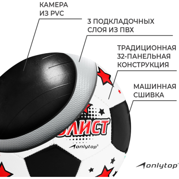 Мяч футбольный ONLYTOP «Крутой футболист», PVC, машинная сшивка, 32 панели, р. 5