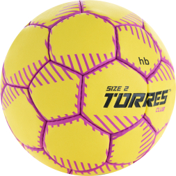 Мяч ганд. TORRES Club, H32432, р.2, ПУ, 5 подкл. слоев, руч. сшивка, желтый