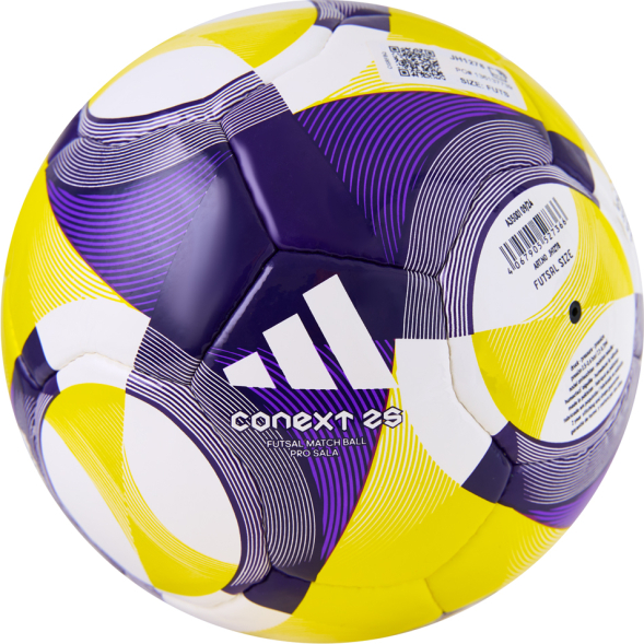 Мяч футзал. ADIDAS Conext 25 Pro Sala JH1278, р.4, FIFA Quality Pro, 18п, ПУ, руч.сш, фиолетово-желт