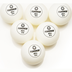 Мяч для наст. тенниса TORRES Club 2*, TT23014, диам. 40+мм, упак. 6 шт, белый