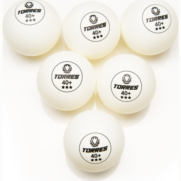 Мяч для наст  тенниса TORRES Profi 3*, TT23012, диам  40+мм, упак  6 шт, белый
