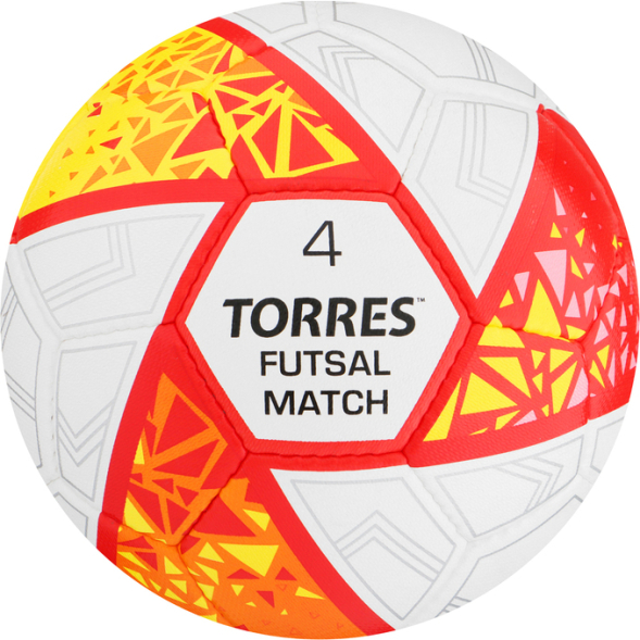 Мяч футзал. TORRES Futsal Match, FS323774, р.4, 32 панели.ПУ, 4 подкл. слоя, бело-крас-жёлт