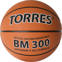 Мяч баск  TORRES BM300, B02013, р 3, резина, нейлон  корд, бут  камера, коричневый