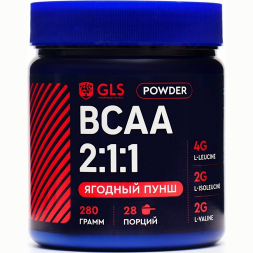 BCAA 2:1:1 аминокислоты для набора массы GLS со вкусом ягодного пунша, 280 г