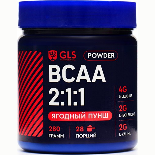 BCAA 2:1:1 аминокислоты для набора массы GLS со вкусом ягодного пунша, 280 г