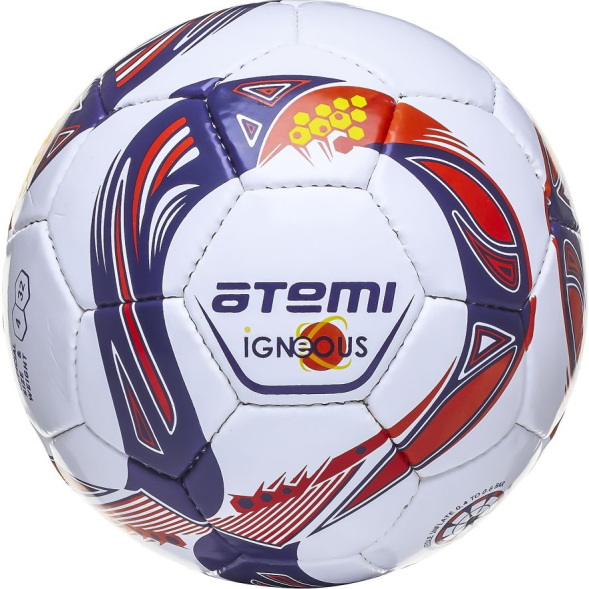 Мяч футбольный Atemi IGNEOUS, PU/PVC 1.3mm, бел/cине/оранж, р.4 , р/ш, 32 п , окруж 65-66