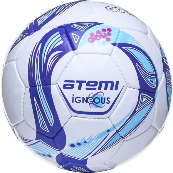 Мяч футбольный Atemi IGNEOUS, PU/PVC 1.3mm, бел/cиний/голуб, р.3 , р/ш, 32 п , окруж 60-61