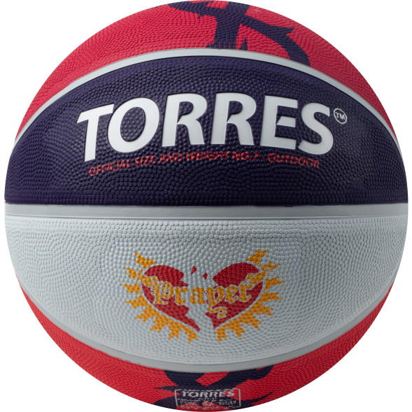 Мяч баск. TORRES Prayer, B023137, р.7, резина, нейлон.корд, бут. кам., красно-серо-фиолет