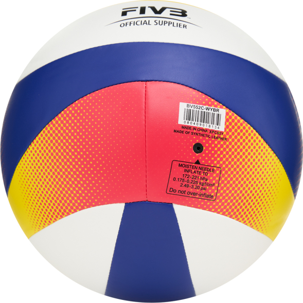 Мяч вол. пляжн. MIKASA BV552C,10 пан., мягкая синт.кожа (ПУ), маш.сш.,бут.кам,нейлон.к,бел-син-желт