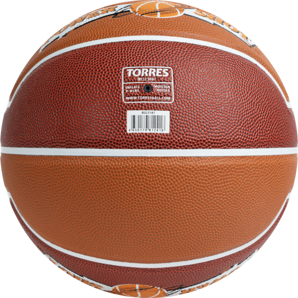 Мяч баск. TORRES Power Shot, B323187, р.7, 8 пан., ПУ, нейлон.корд,бут.кам, коричнево-оранжевый